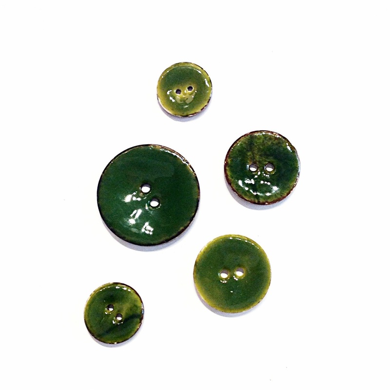 Green Glazed Coconut Shell Buttons