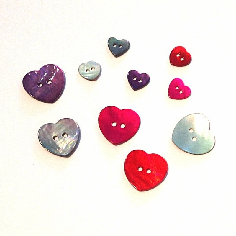 Painted Shell Heart Buttons-11 mm & 20 mm-Cream & Pink & Grey & Purple & Red