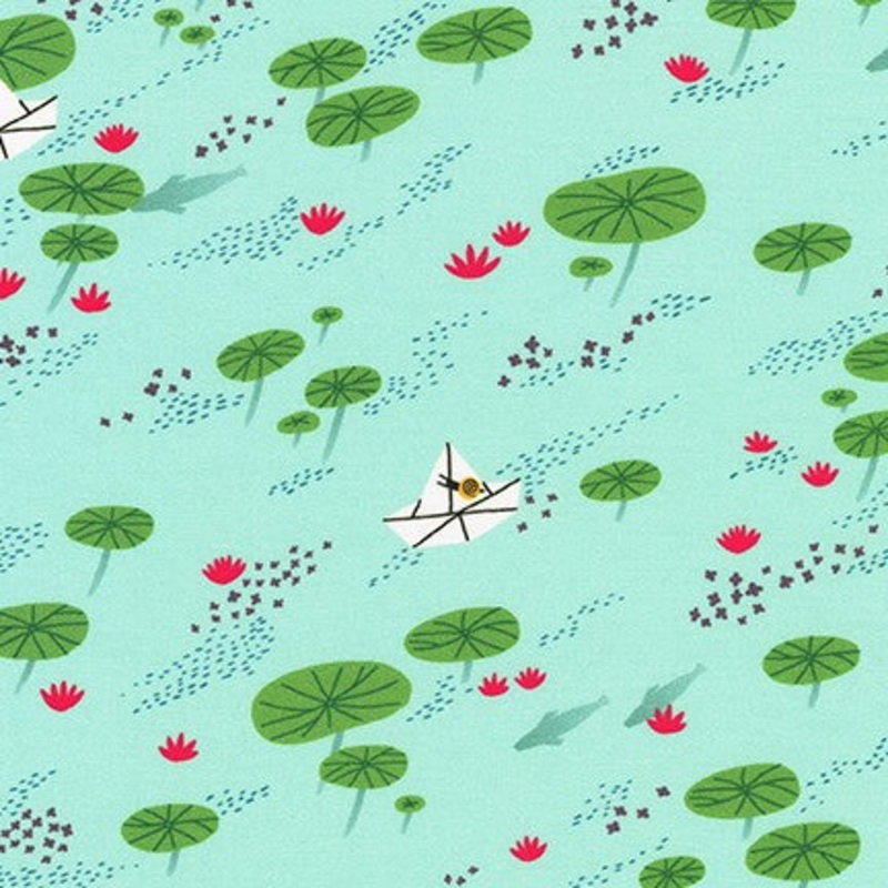 *Closeout Sale* Escargot For It! Aqua Lily Pond, per half-yard