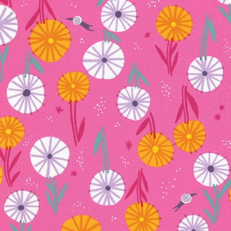 *Closeout Sale* Escargot For It! Candy Pink Flowers, per half-yard