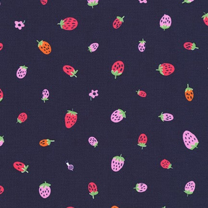 *Closeout Sale* Escargot For It! Navy Strawberries, per half-yard