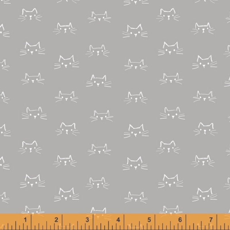 *Closeout Sale* Mod Cats, Cat Faces in Grey, per half-yard
