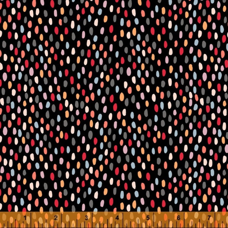 *Closeout Sale* Mod Cats, Mod Dots in Soft Black, per half-yard