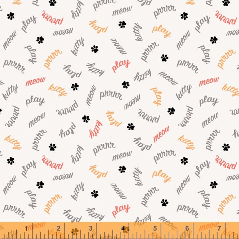 *Closeout Sale* Mod Cats, Play Words in Ivory, per half-yard