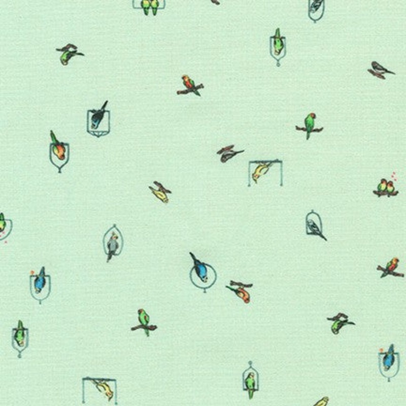 *Closeout Sale* Wishwell Petit, Birds in Aqua, per half-yard