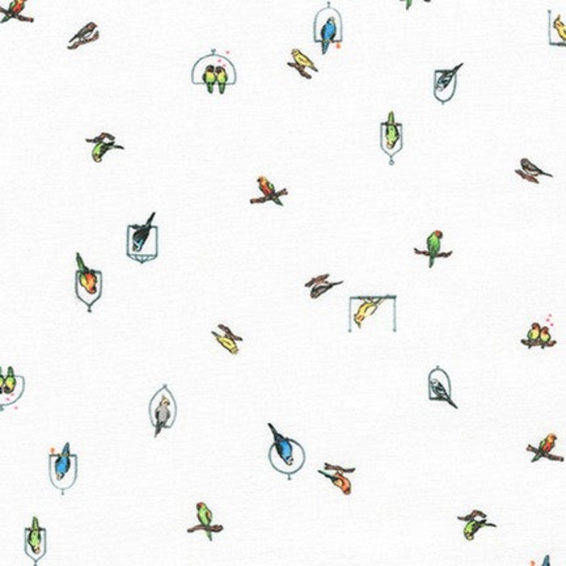 *Closeout Sale* Wishwell Petit, Birds in White, per half-yard