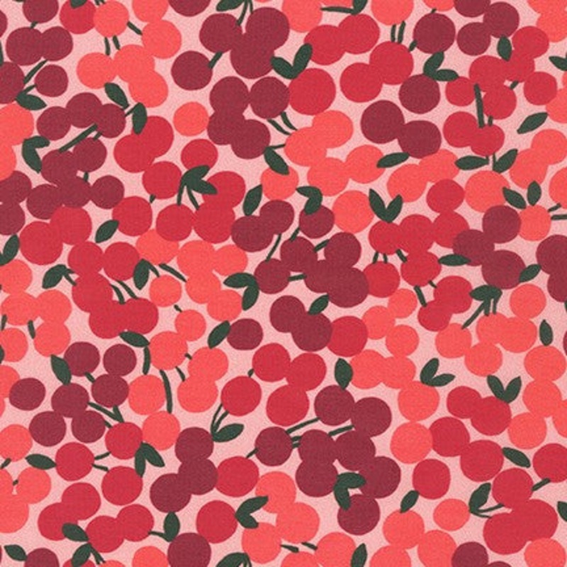 Wishwell Cheery Blossom in Lawn, Cherries Cherry, per half-yard