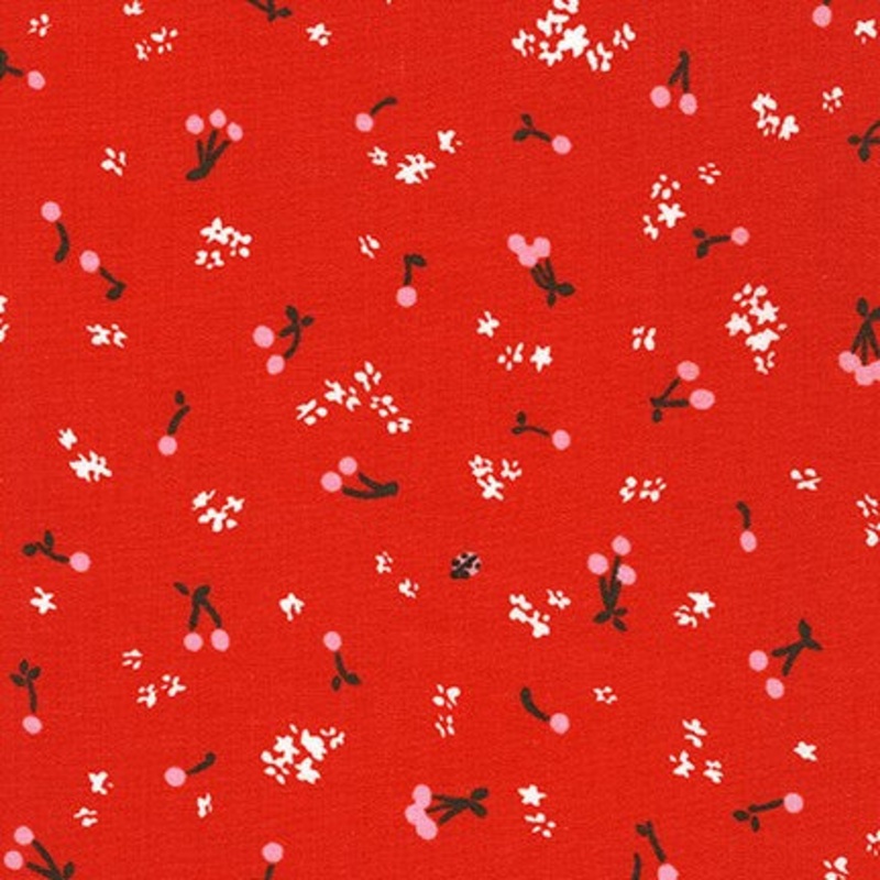 Wishwell Cheery Blossom, Petite Cherries Ladybug, per half-yard