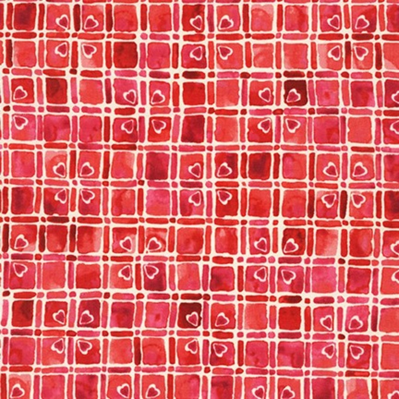 Wishwell Cheery Blossom, Squares Cherry, per half-yard