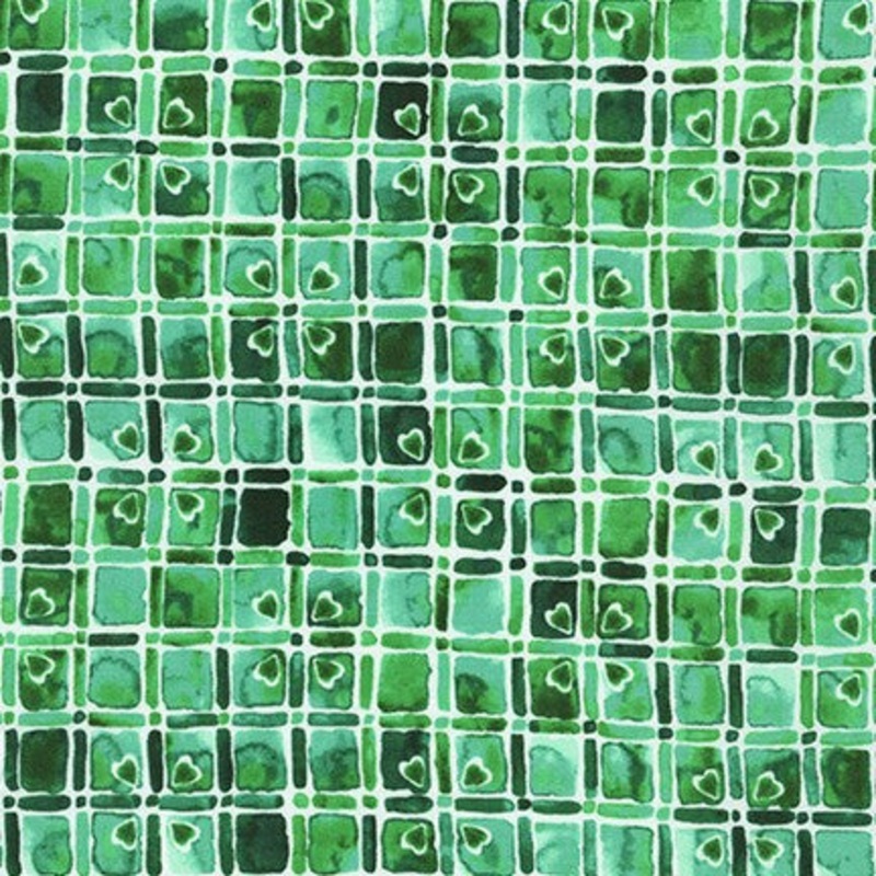 Wishwell Cheery Blossom, Squares Ivy, per half-yard