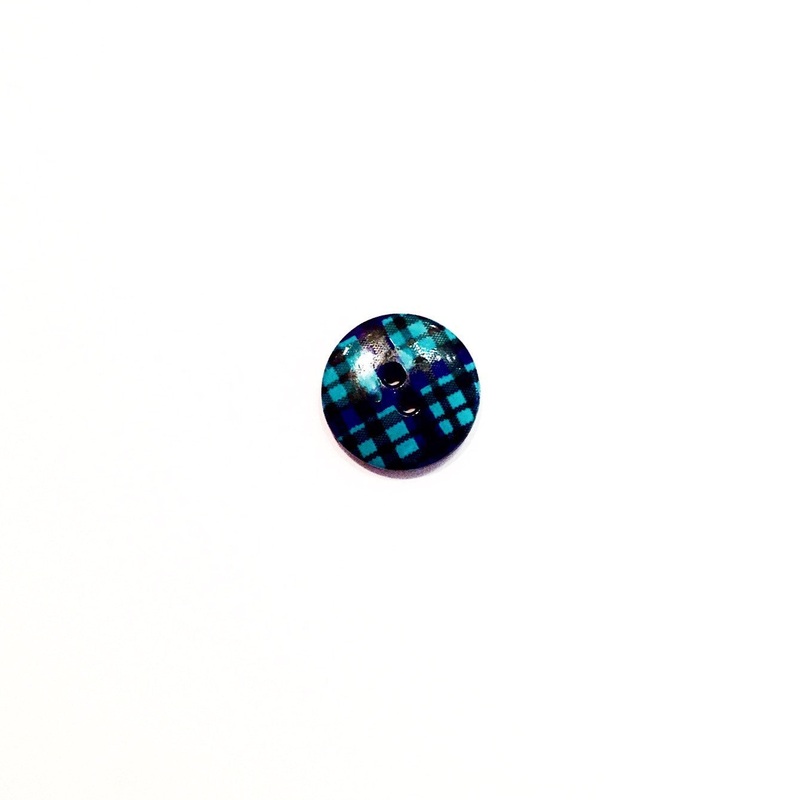 Blue and Green Tartan Button-18 mm