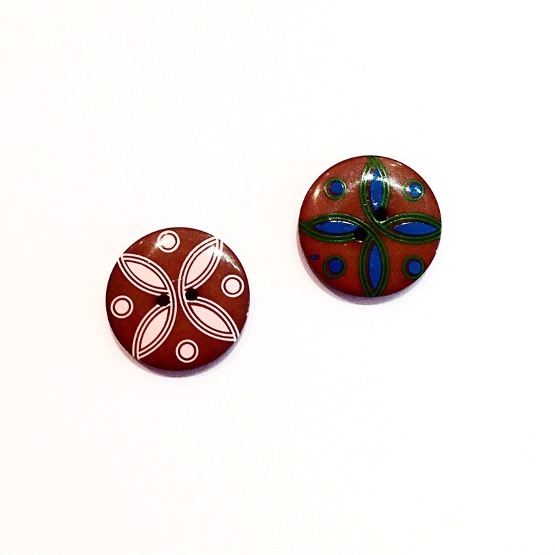 Flower & Spot Button-25 mm-Brown, Green & Blue & Brown & Pink & White and Pink