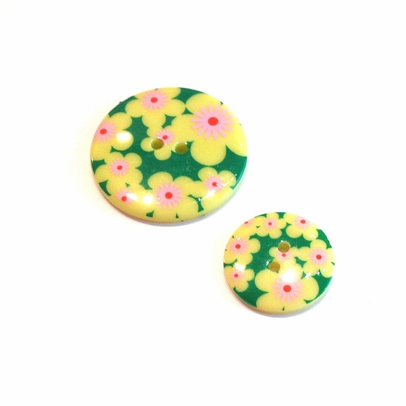 Green Flower Print Button-22 mm & 34 mm