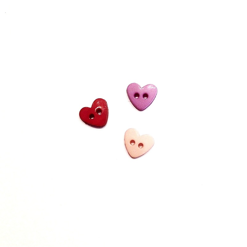 Mini Heart Buttons-9.5 mm-Red & Pale Pink & Purple