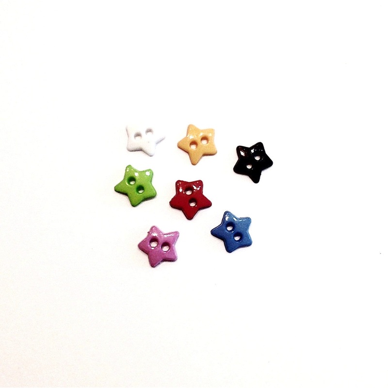 Mini Star Buttons-9.5 mm-White & Yellow & Blue & Black & Red & Green & Pink