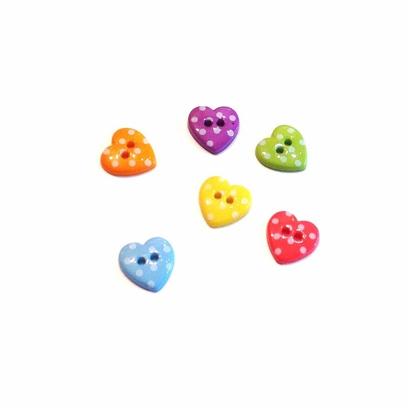 Polka Dot Heart Button-Green & Pink & Orange & Purple & Yellow & Baby Blue