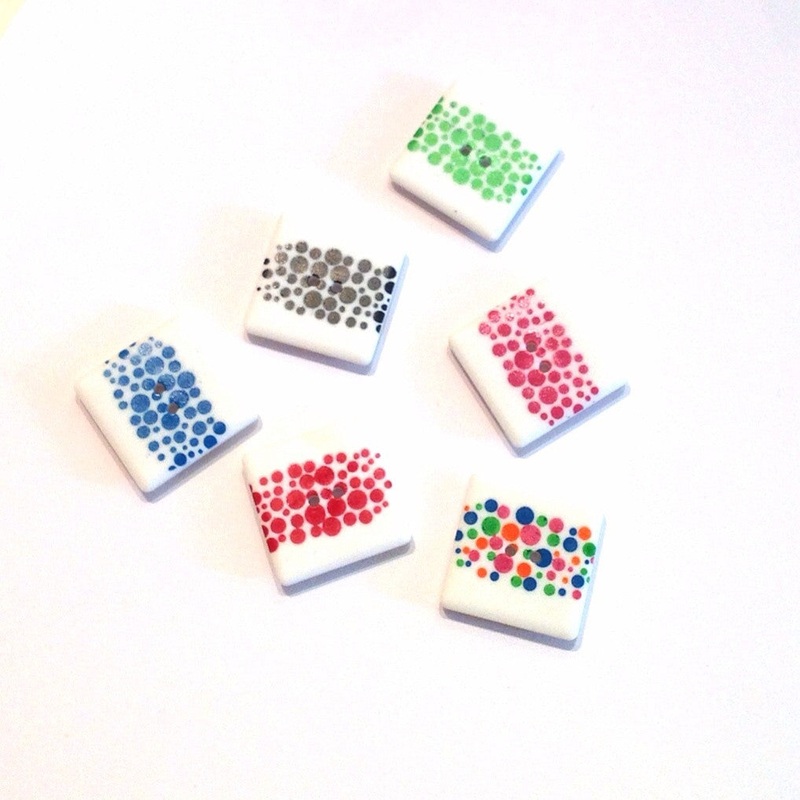 Square Spotty Button-White & Green & White & Red & White & Multicoloured & White & Pink & White & Orange & White & Blue & White & Black