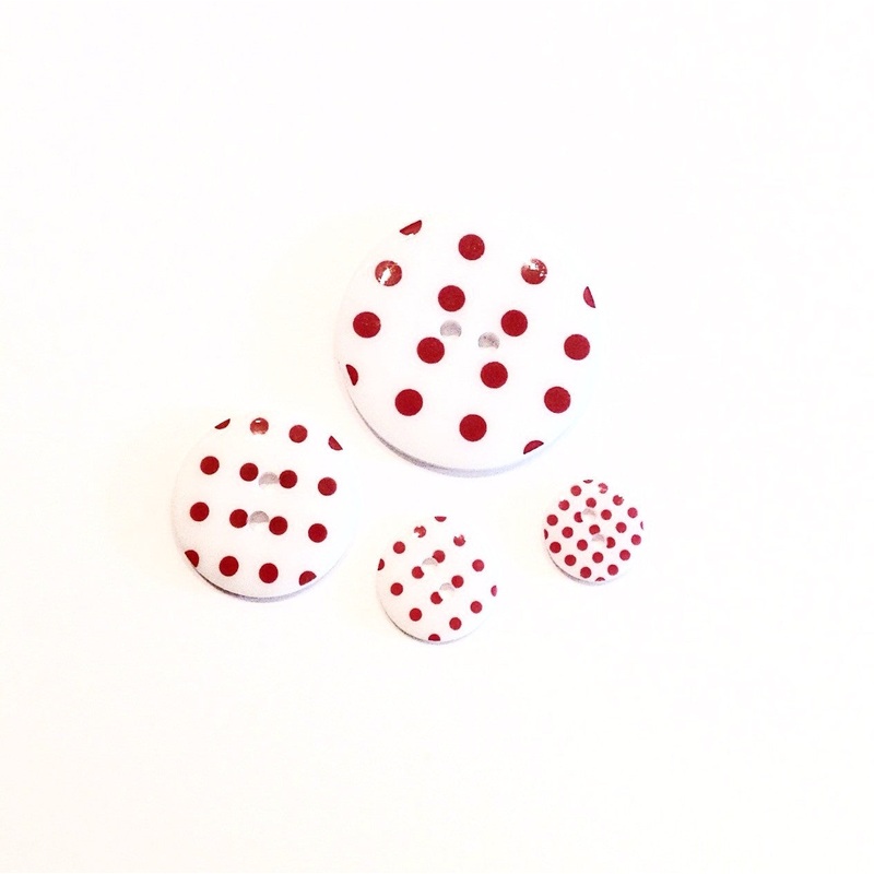 White with Red Polka Dot Buttons