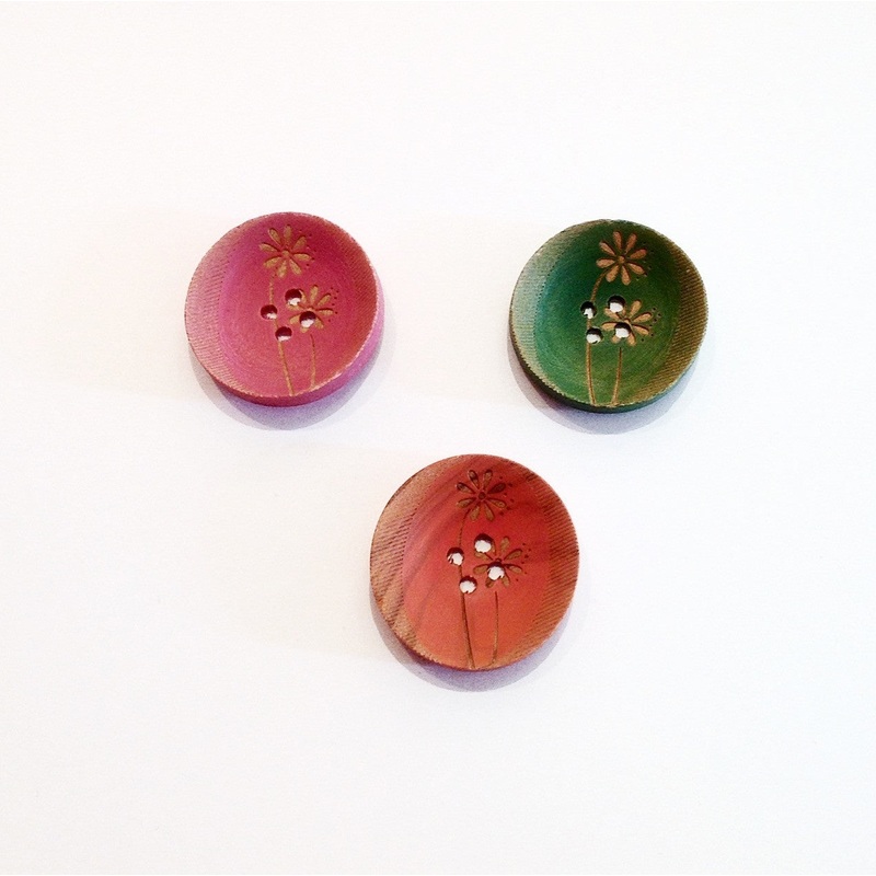 Wooden Flower Stem Button-27mm-Pink & Orange & Brown & Black