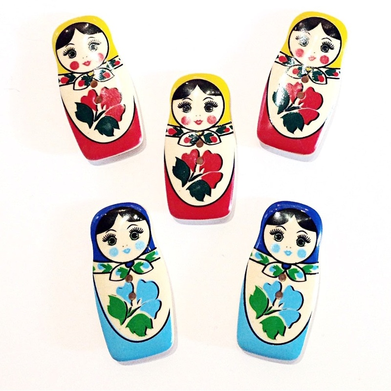 Babuschka Doll Button-40 mm-Blue & Red