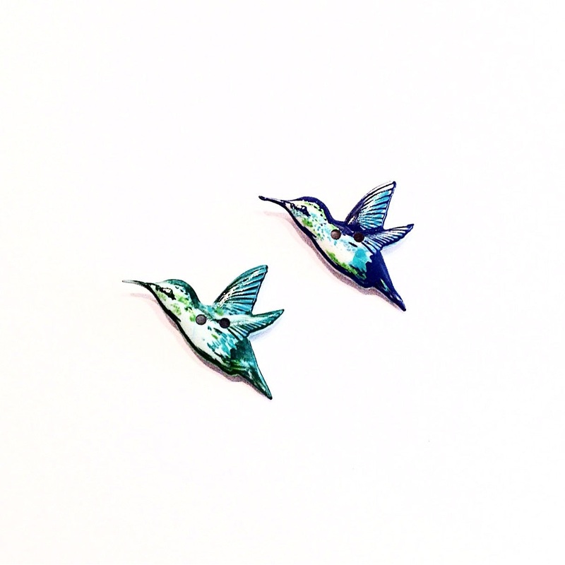Hummingbird Button-28 mm-Green & Blue