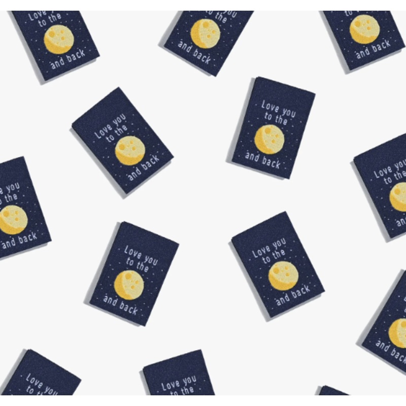 'Love you to the moon and back' Woven labels by Kylie and The Machine