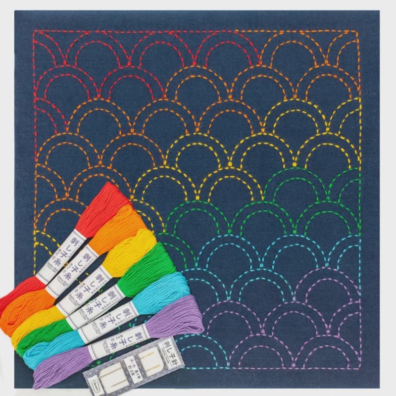 Sashiko Rainbow Waves Niji No Seigaiha Sashiko Kit