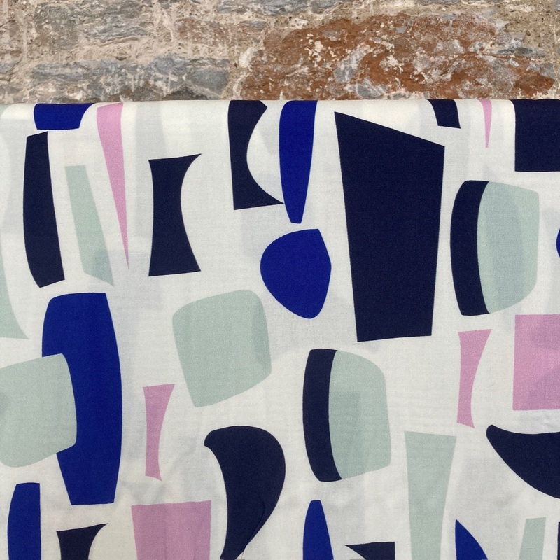 White Viscose with Soft Abstract Shapes Fabric By Atelier Jupe 22M