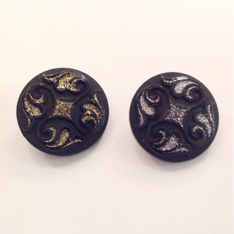 Black Textured Glittery Swirl Design Button