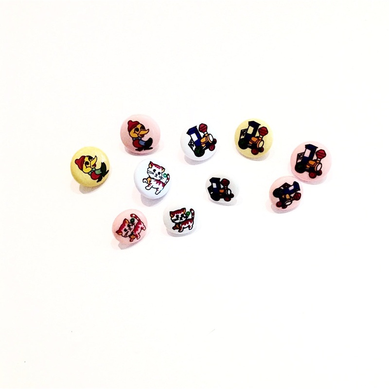 Cat/Train/Duck Print Buttons-12 mm & 15 mm-White & Pink & Yellow & Pale blue & Baby Blue-Train & Cat & Duck