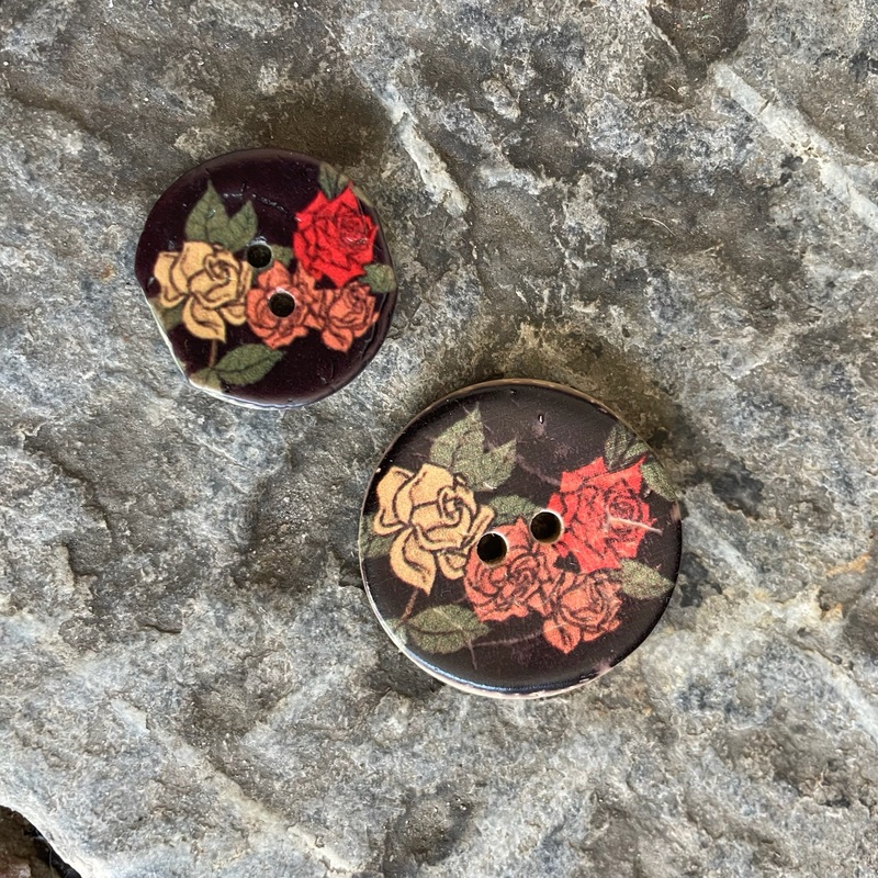 Roses on Black Background Coconut Shell Button