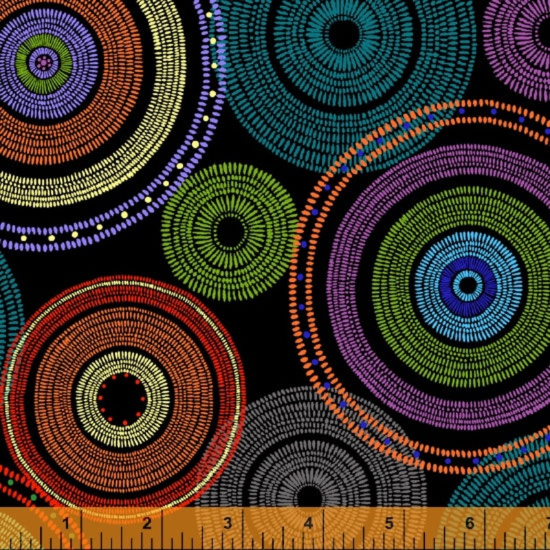 Windham Fabrics, 108 Wide Quilt Back, Medallion in Black, 50 (Last Piece)