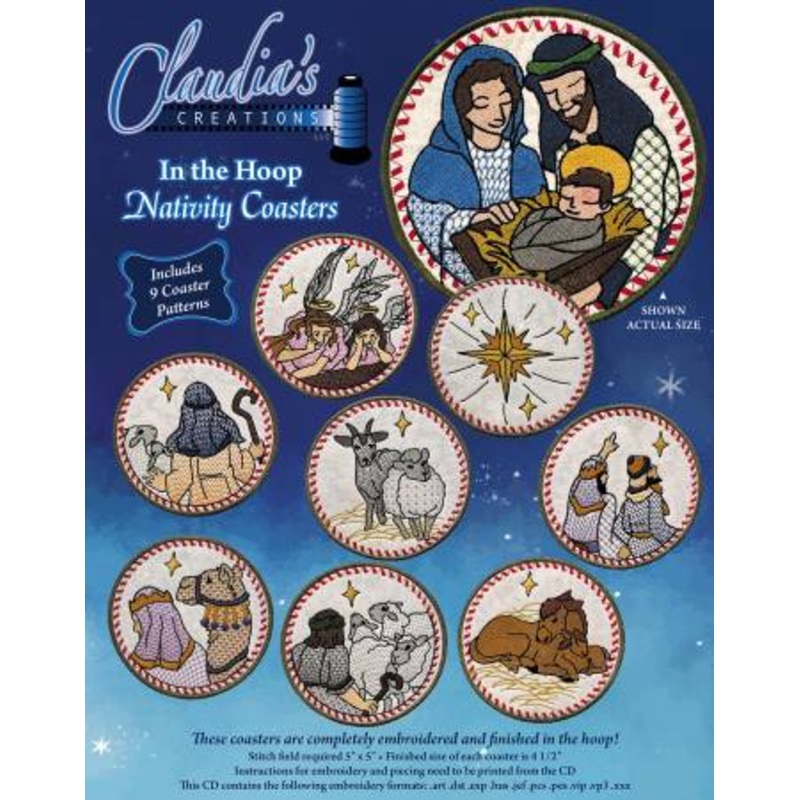 Pattern Machine Embroidery In the Hoop Nativity Coasters