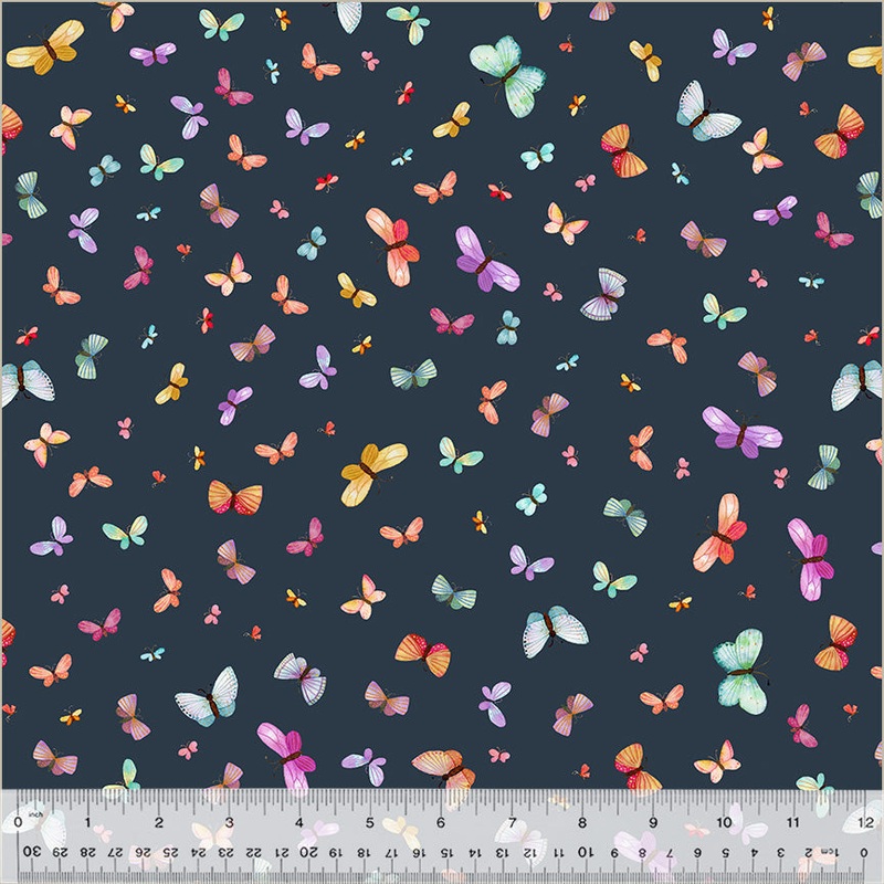 Wild Meadow by Sue Miano, Butterflies in Navy, per half-yard