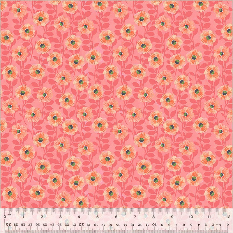Wild Meadow by Sue Miano, Climbing Floral in Flamingo, per half-yard