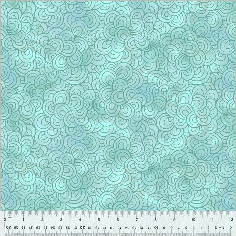 Wild Meadow by Sue Miano, Petal Pavers in Aqua, per half-yard