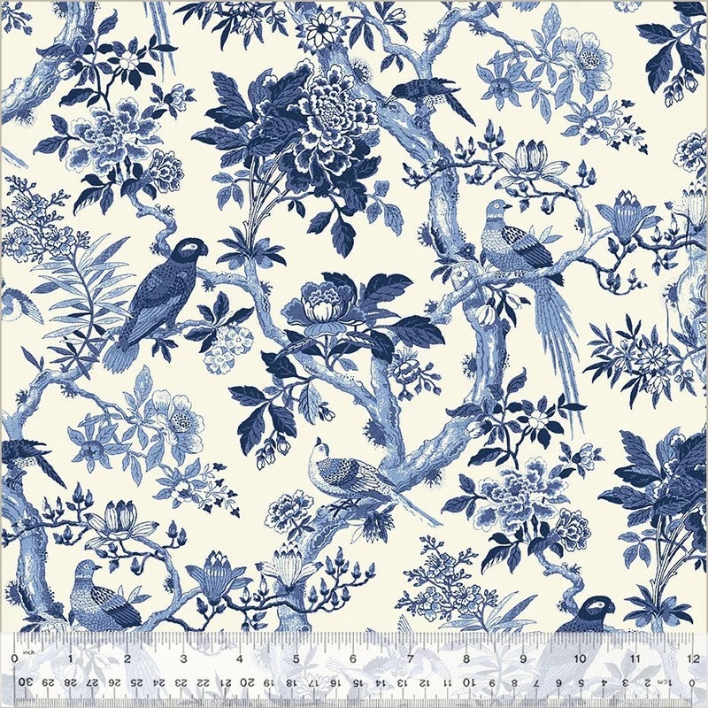 Windham Fabrics, 108 Wide Quilt Back, Blue Byrd in Porcelain by Colonial Williamsburg, per half-yard