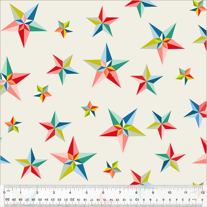 Windham Fabrics, 108 Wide Quilt Back, Cross Country Pinwheel Stars in Multicolours by Tamara Kate, per half-yard