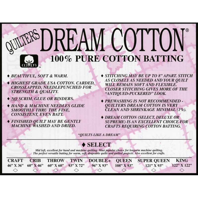 Quilters Dream Cotton - Select, 100% Cotton batting, 120 wide, 24 (End of Bolt)