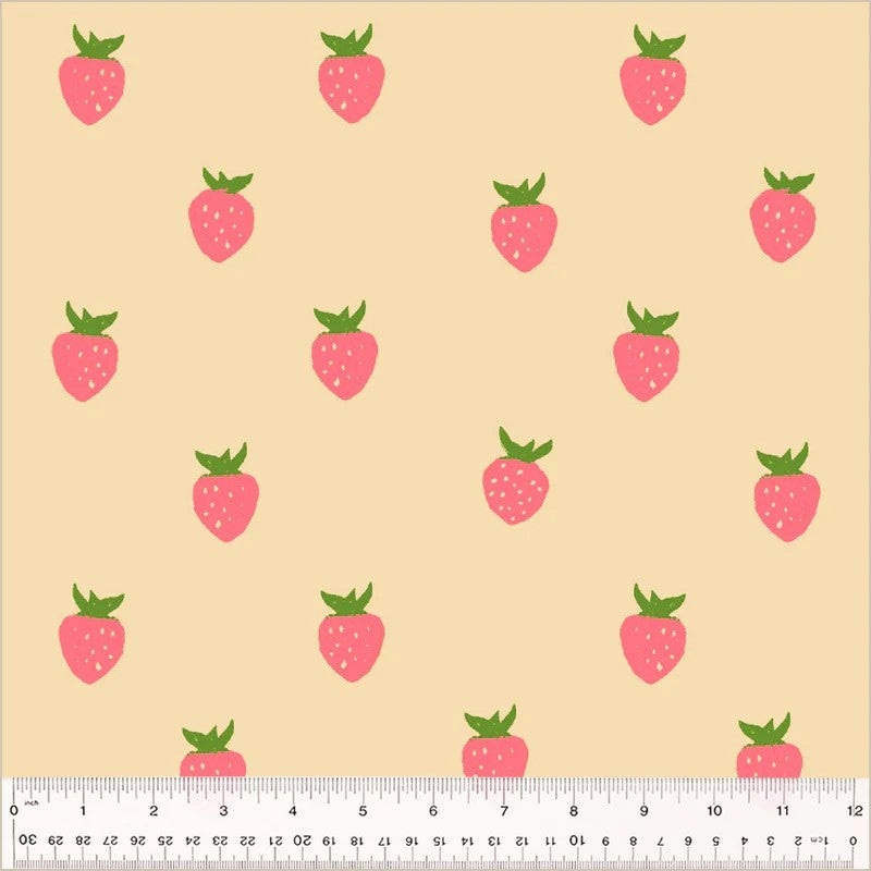 Windham Fabrics, 108 Wide Quilt Back, Meadows Berry in Ecru by Heather Ross per half-yard