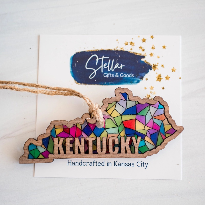 Gifts Handcrafted Stained Glass State Holiday Ornament - Kentucky