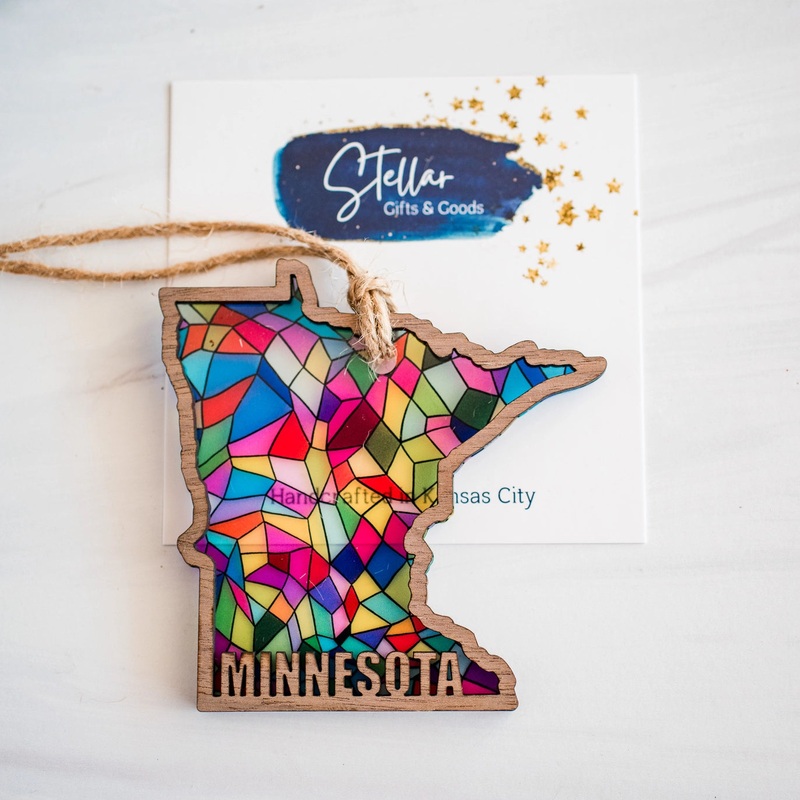 Gifts Handcrafted Stained Glass State Holiday Ornament - Minnesota