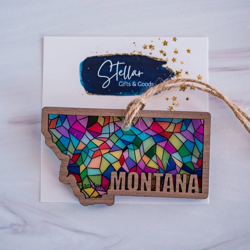 Gifts Handcrafted Stained Glass State Holiday Ornament - Montana