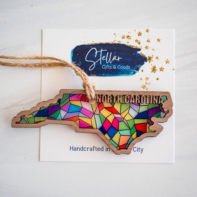 Gifts Handcrafted Stained Glass State Holiday Ornament - North Carolina
