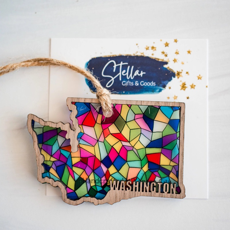 Gifts Handcrafted Stained Glass State Holiday Ornament - Washington