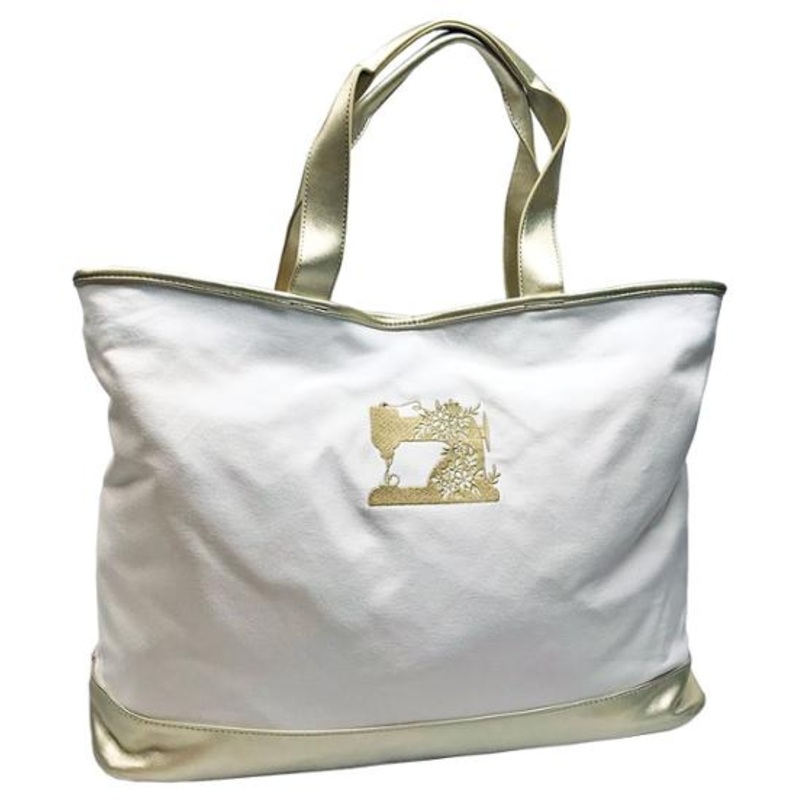 Gifts - Tote Bag Gold Metallic Sewing Machine - Cream - M732VL