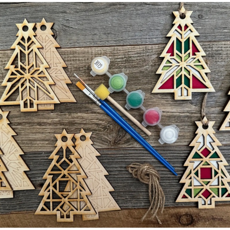 Kit DIY Barn Quilt Christmas Tree Ornaments, Makes 3
