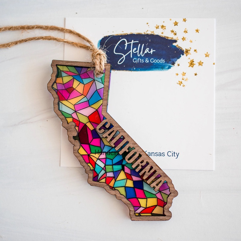 Gifts Handcrafted Stained Glass State Holiday Ornament - California