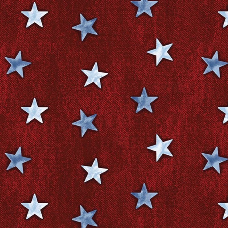 American Rustic Stars on Denim Red Fabric 06341
