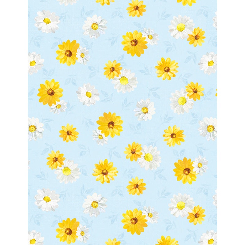 Bees & Blooms: DAISY TOSS BLUE Fabric (1/2 yd)